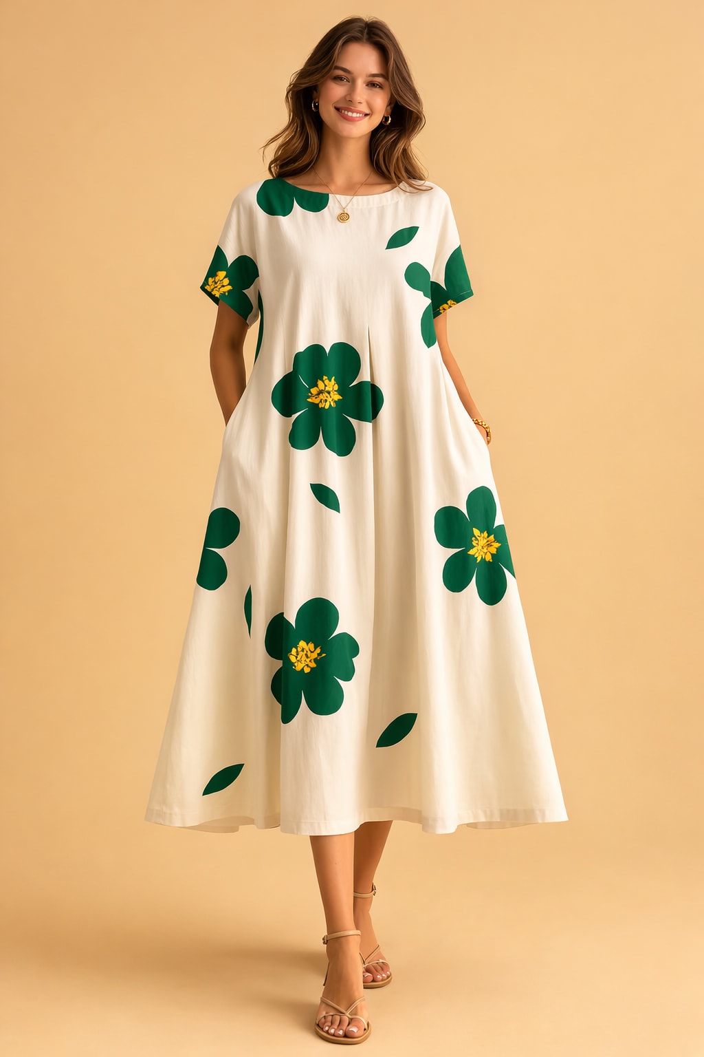 Marisol Floral Print Linen Relaxed Fit Midi Dress_2