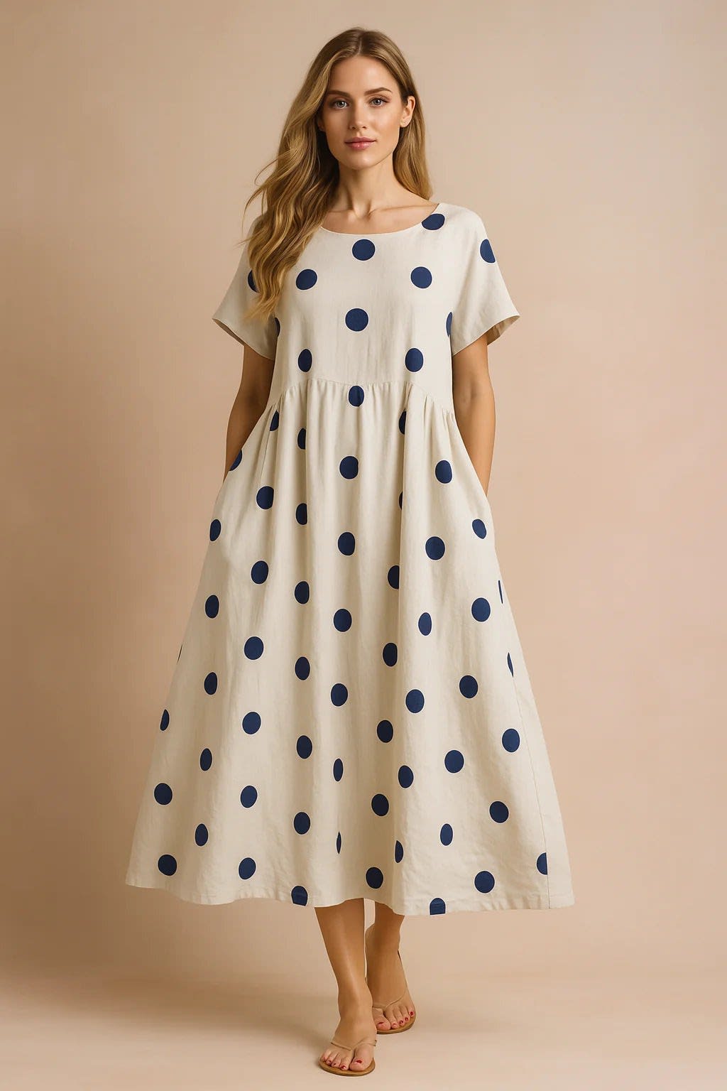 Marisol Floral Print Linen Relaxed Fit Midi Dress_8