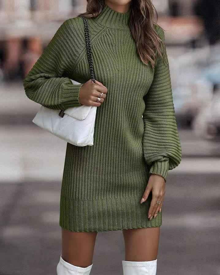 Lila Ribbed Knit Lantern Sleeve Sweater Dress_12