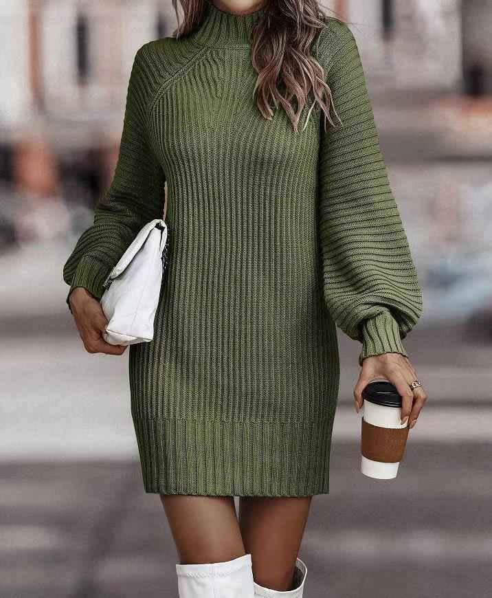 Lila Ribbed Knit Lantern Sleeve Sweater Dress_4