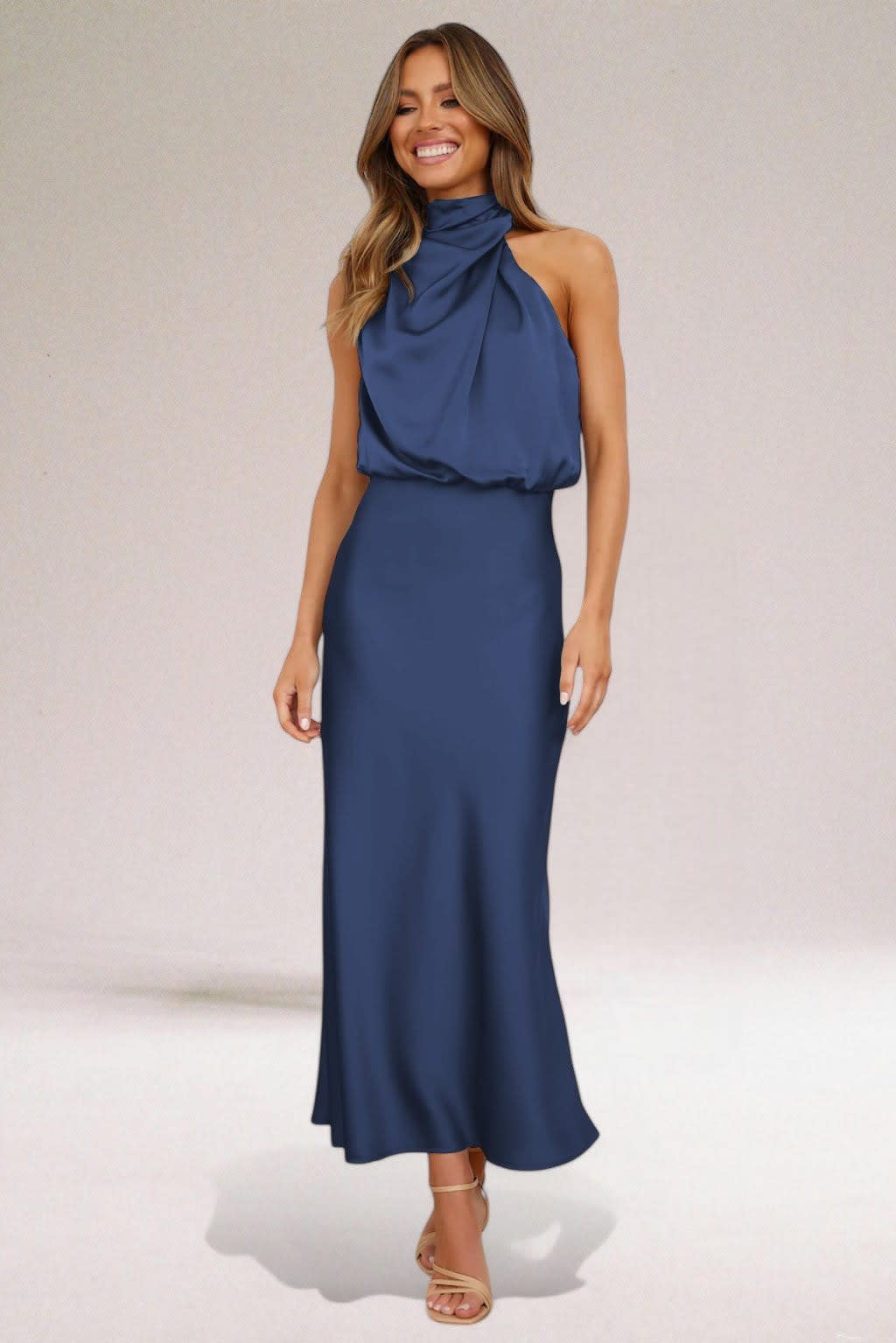 Naomi Satin Draped Hoco Dress With Halter Neckline_4