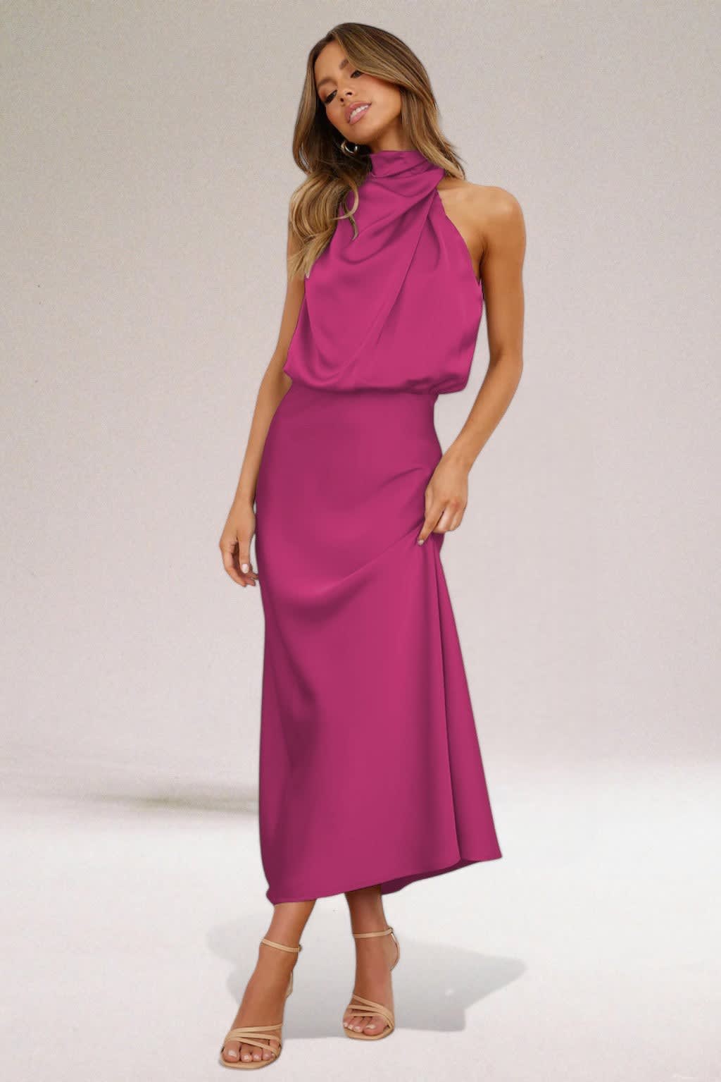 Naomi Satin Draped Hoco Dress With Halter Neckline_5