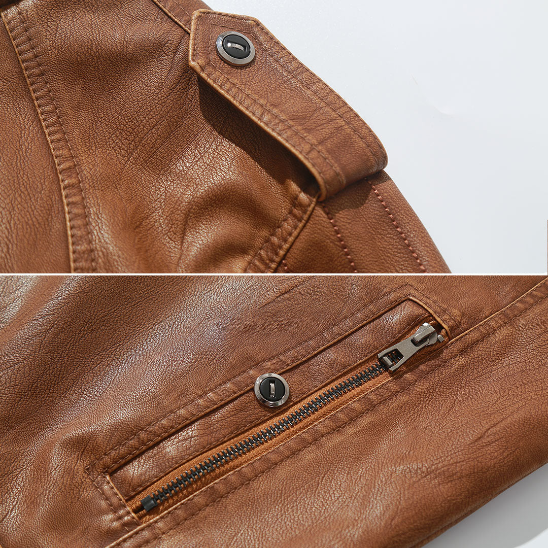Men's Fleece Lined Biker Leather Jacket
