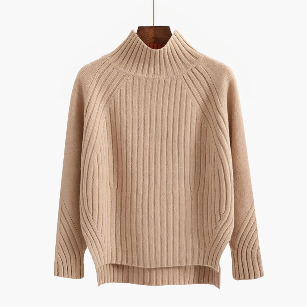 Josefina Ribbed Knit Mock Neck Sweater with Side Slits_6