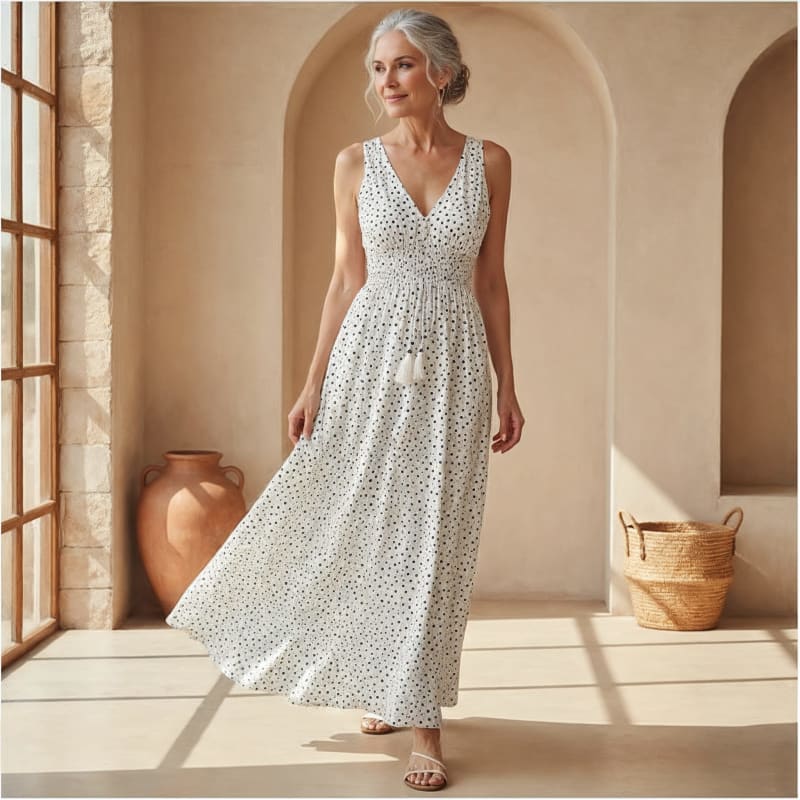 Zola Boho V-Neck Polka Dot Maxi Dress_1