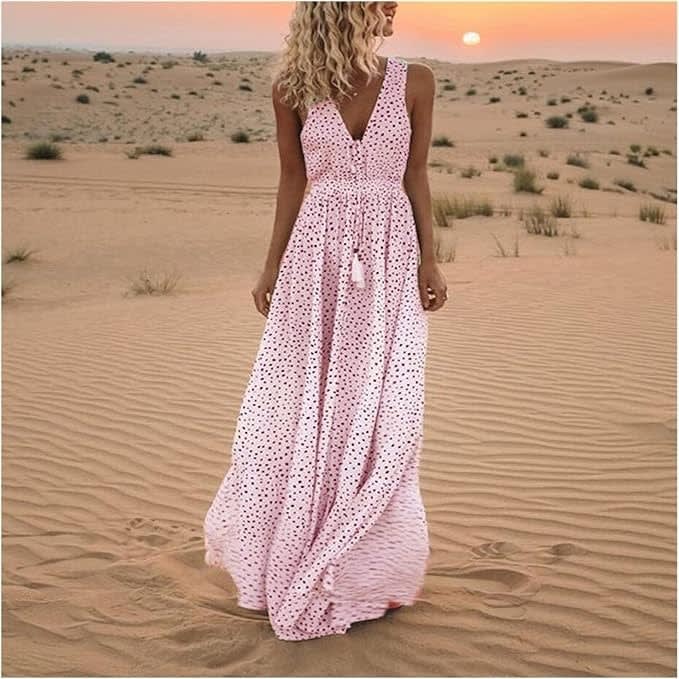 Zola Boho V-Neck Polka Dot Maxi Dress_3