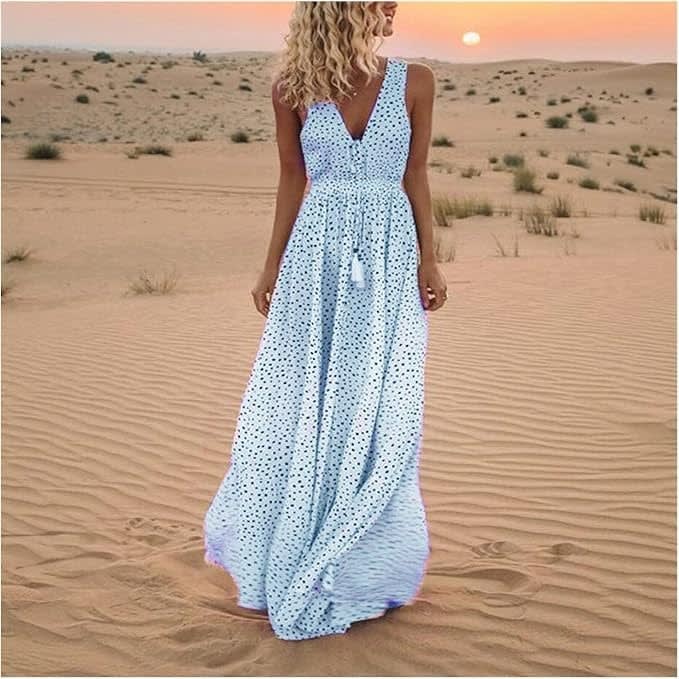 Zola Boho V-Neck Polka Dot Maxi Dress_4