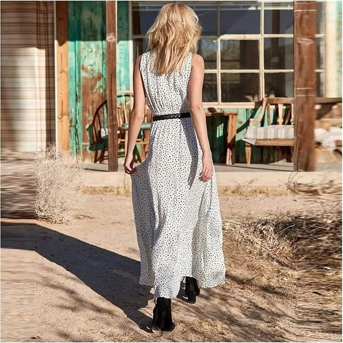Zola Boho V-Neck Polka Dot Maxi Dress_7