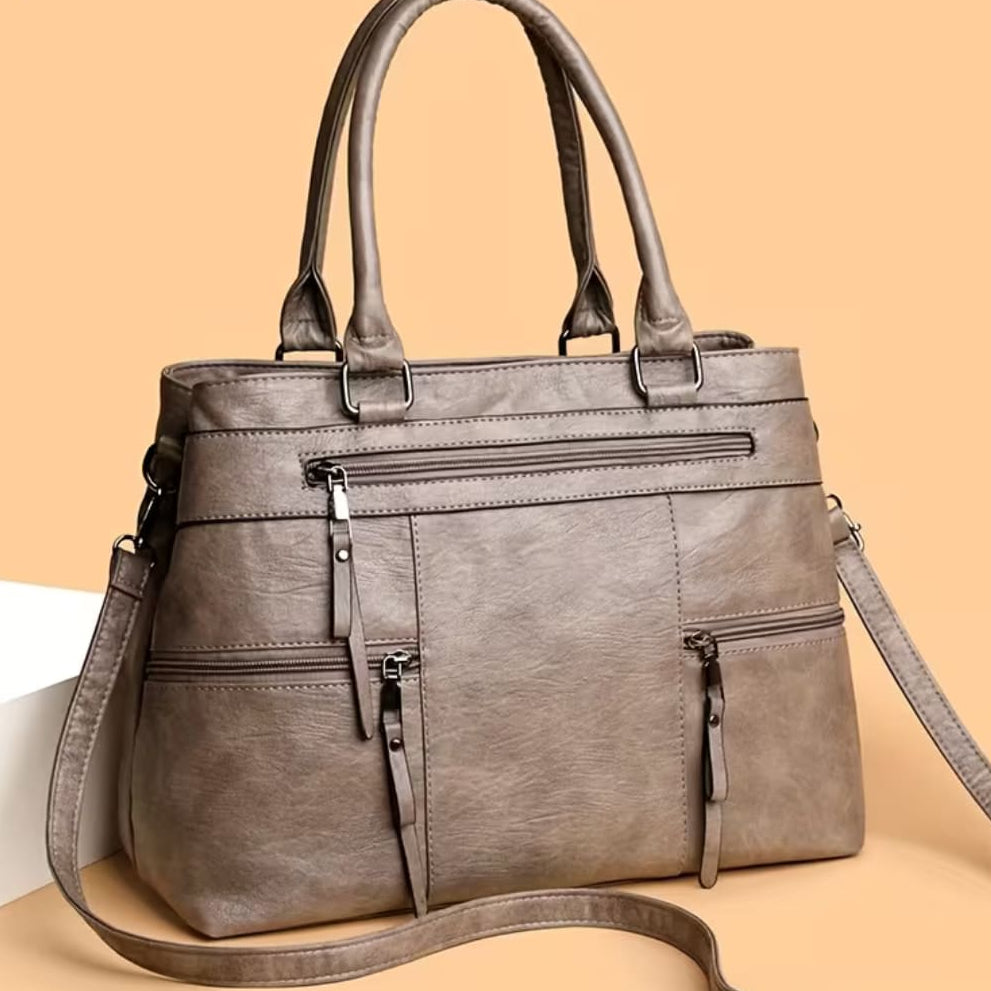 Una Multi Pocket Vegan Leather Tote Bag