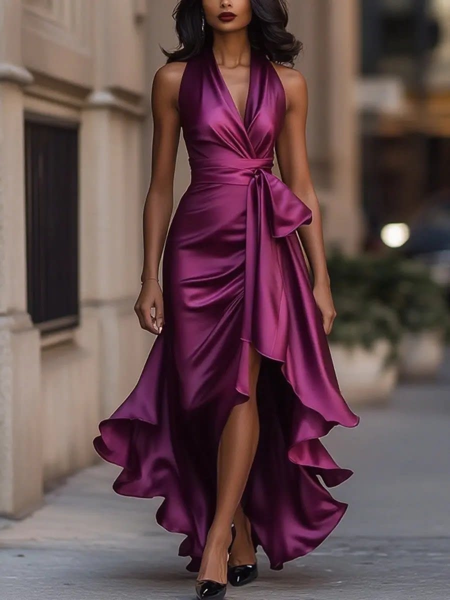 Ashley Satin Halter High Low Cocktail Dress_11