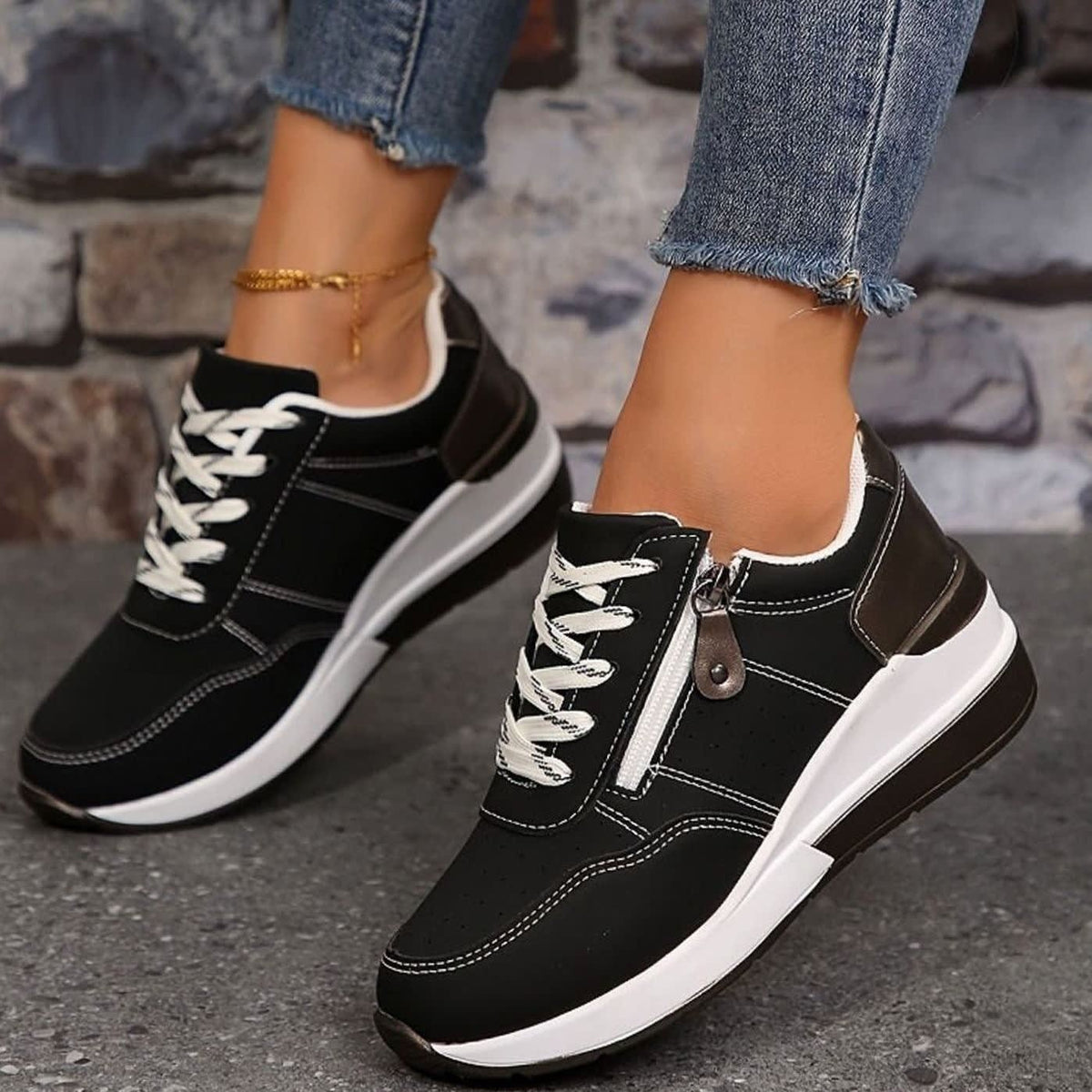 Leslie Cushioned Side Zip Orthopedic Sneakers_3