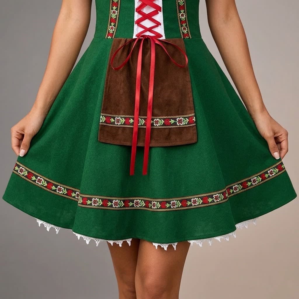 Perpetua Green Ribbon Trim Dirndl Dress_6