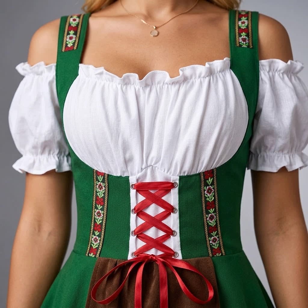 Perpetua Green Ribbon Trim Dirndl Dress_7