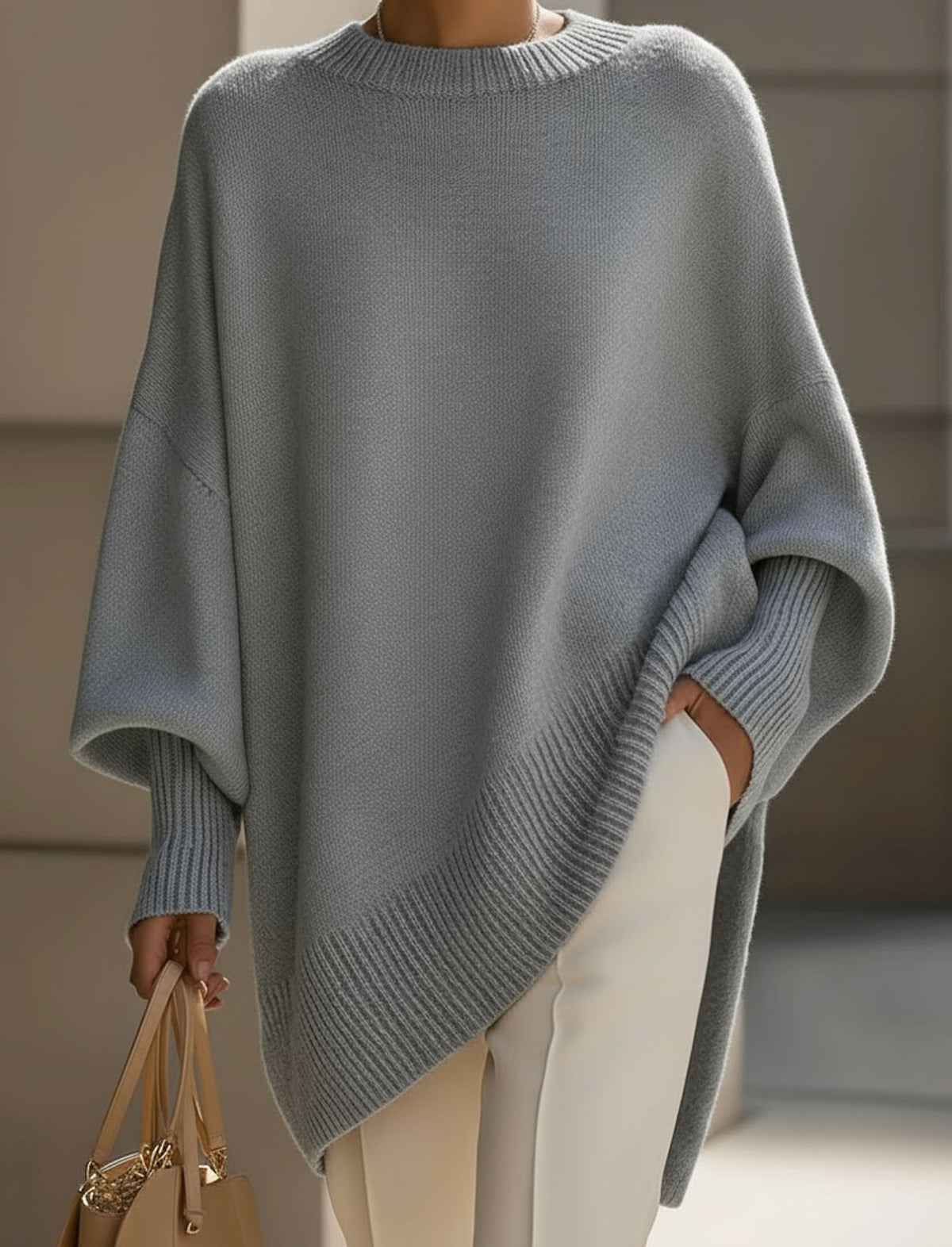 Gwyneth Oversized Batwing Sweater with Asymmetric Hem_3