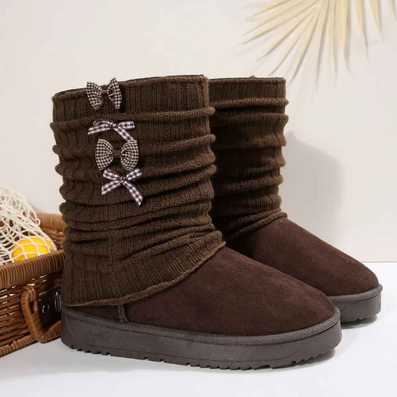 Susannah Knit Cuff Bow Winter Boots_1