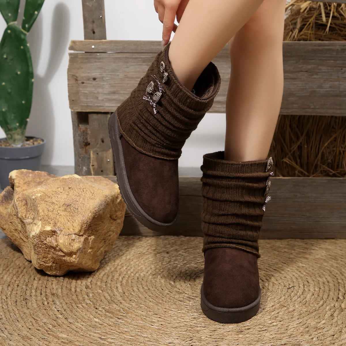 Susannah Knit Cuff Bow Winter Boots_5