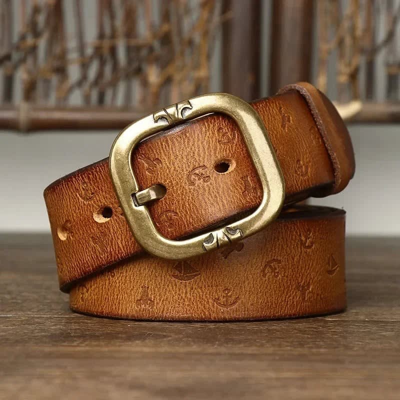 Adam Embossed Anchor Leather Belt_2