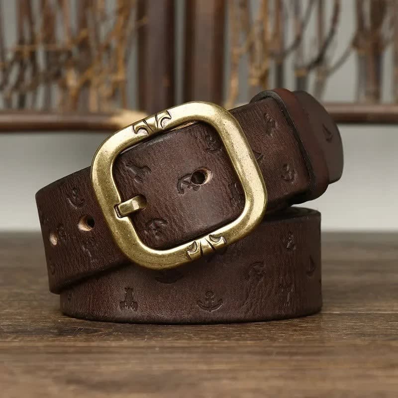 Adam Embossed Anchor Leather Belt_3