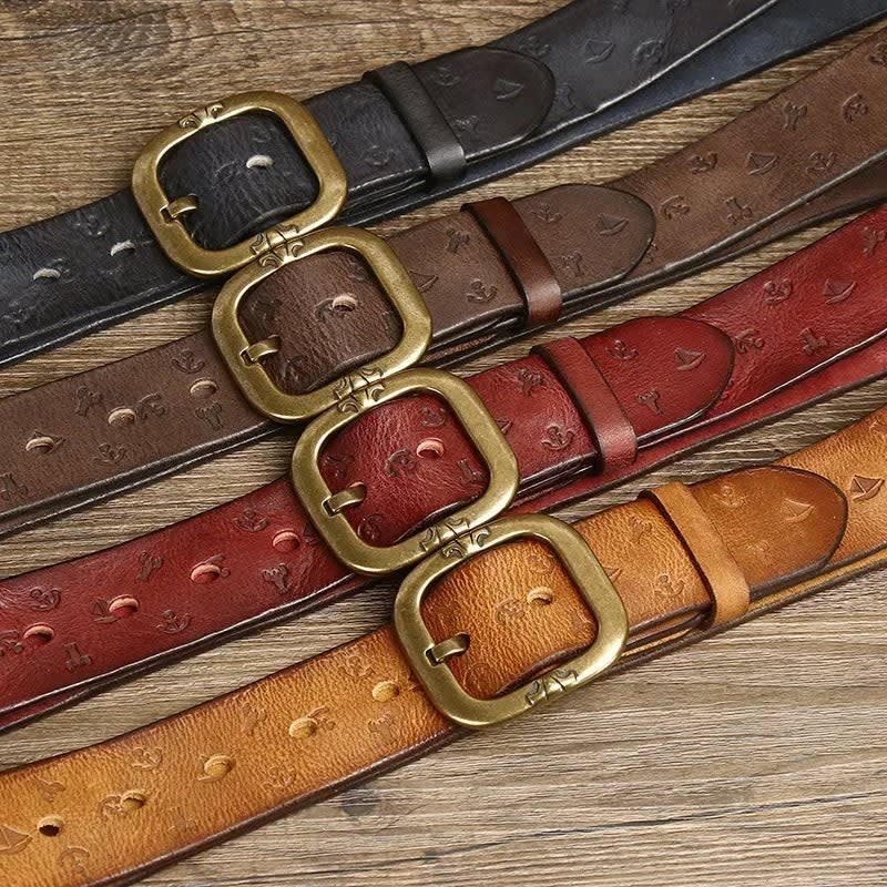 Adam Embossed Anchor Leather Belt_5