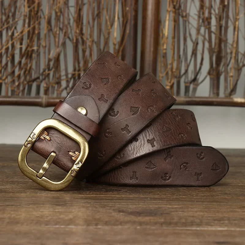 Adam Embossed Anchor Leather Belt_8