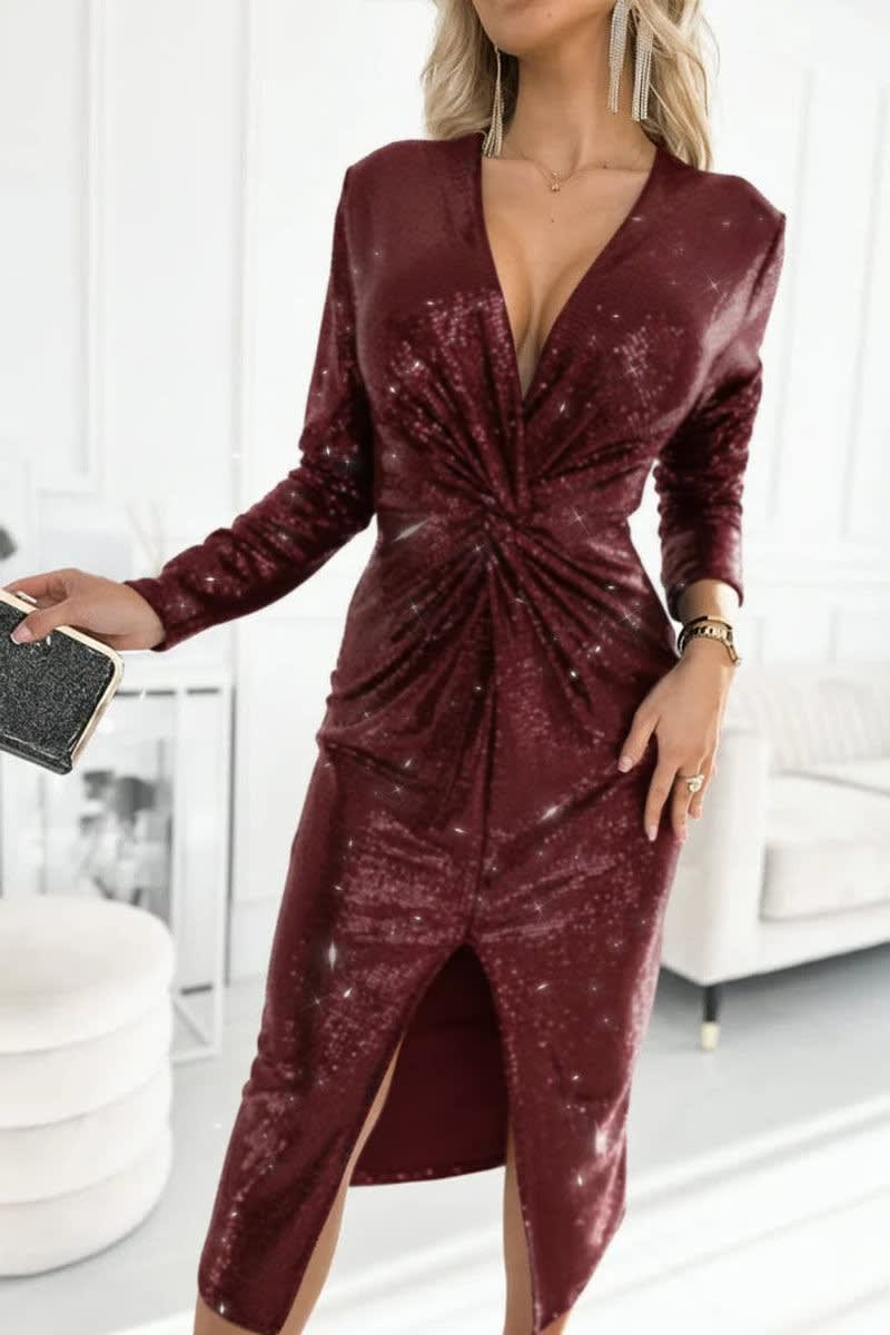 Avery Sequin Twist Front Midi Cocktail Dress_7