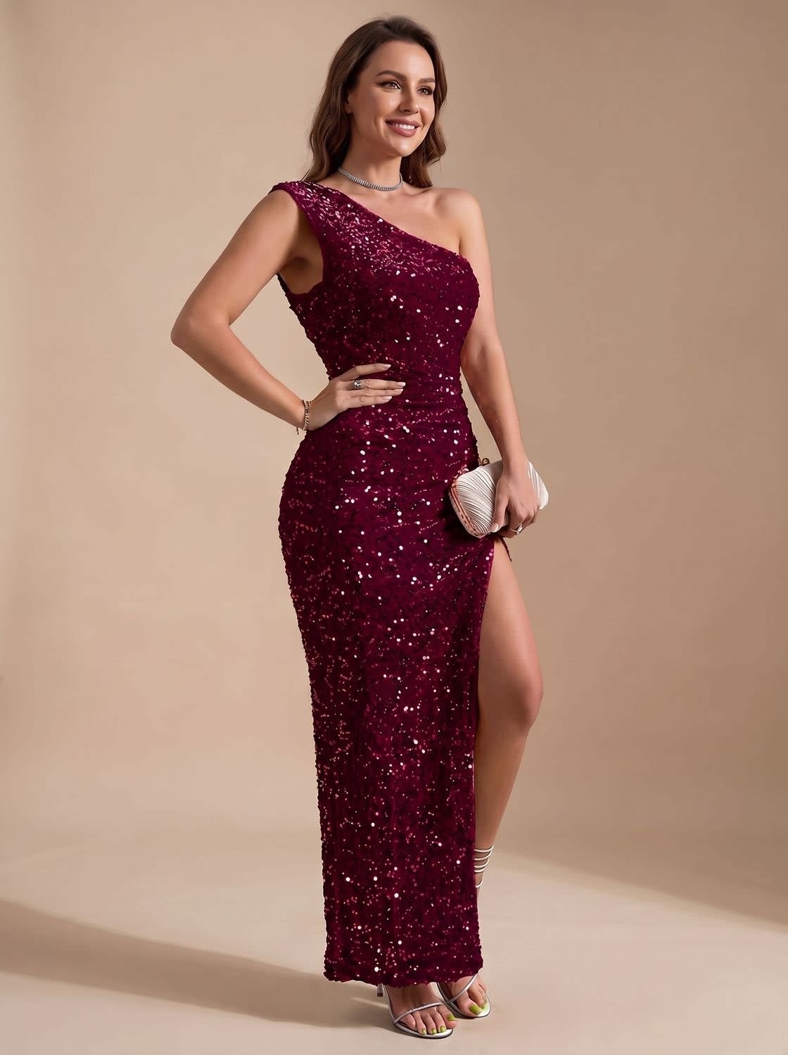 Camilla Sequin One Shoulder Christmas Party Maxi Dress_8