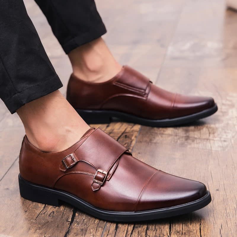 Norman Pebbled Leather Cap Toe Double Monk Dress Shoes_3