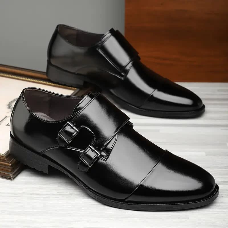 Norman Pebbled Leather Cap Toe Double Monk Dress Shoes_5