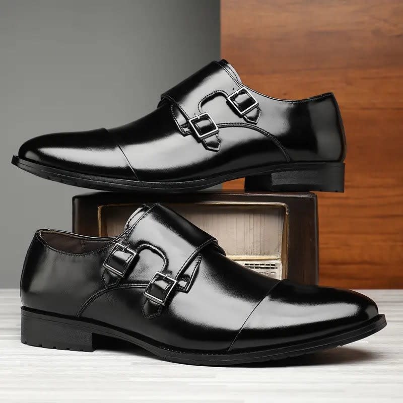 Norman Pebbled Leather Cap Toe Double Monk Dress Shoes_6