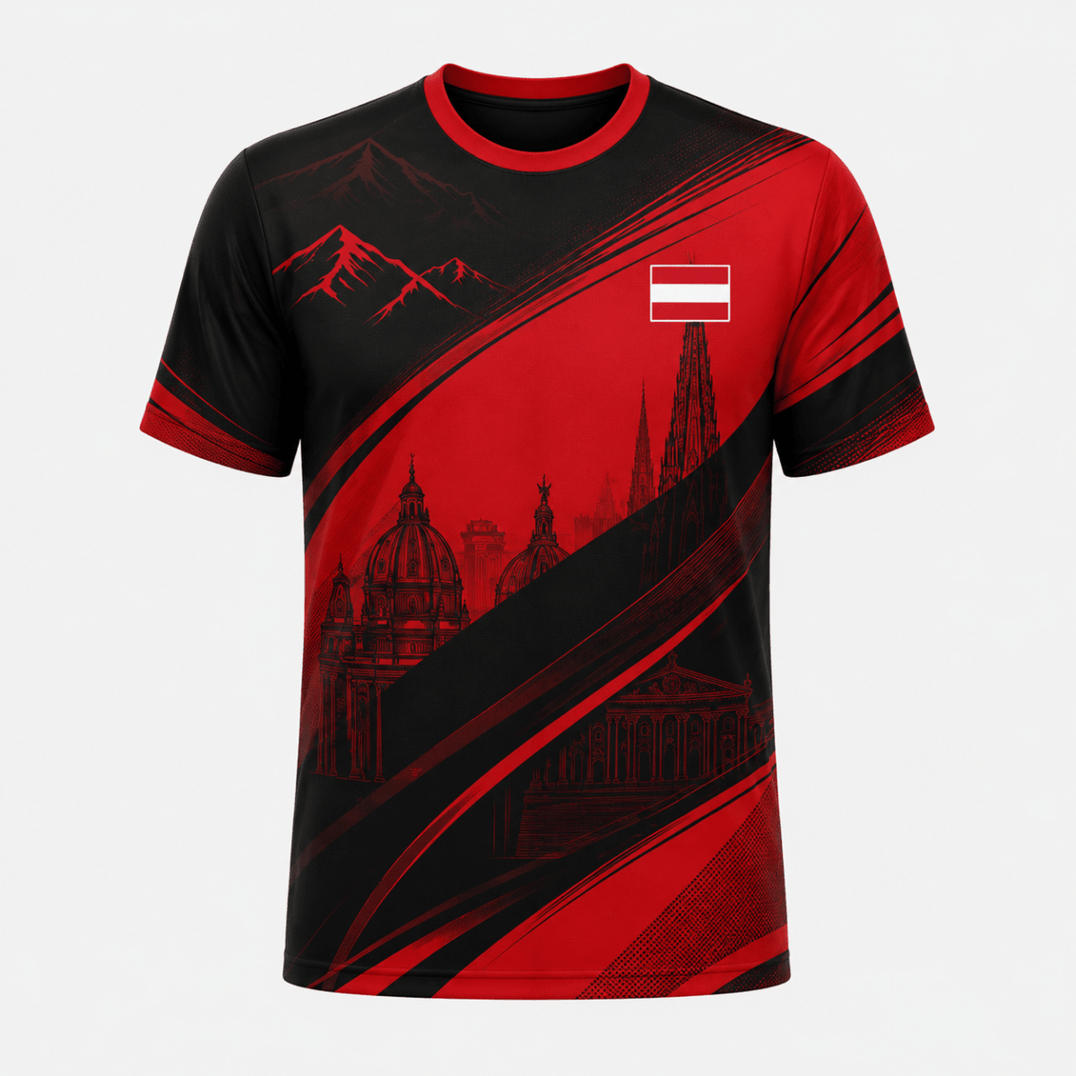 Ethan Austria Red Black Design Men's Football Jersey WM 2026