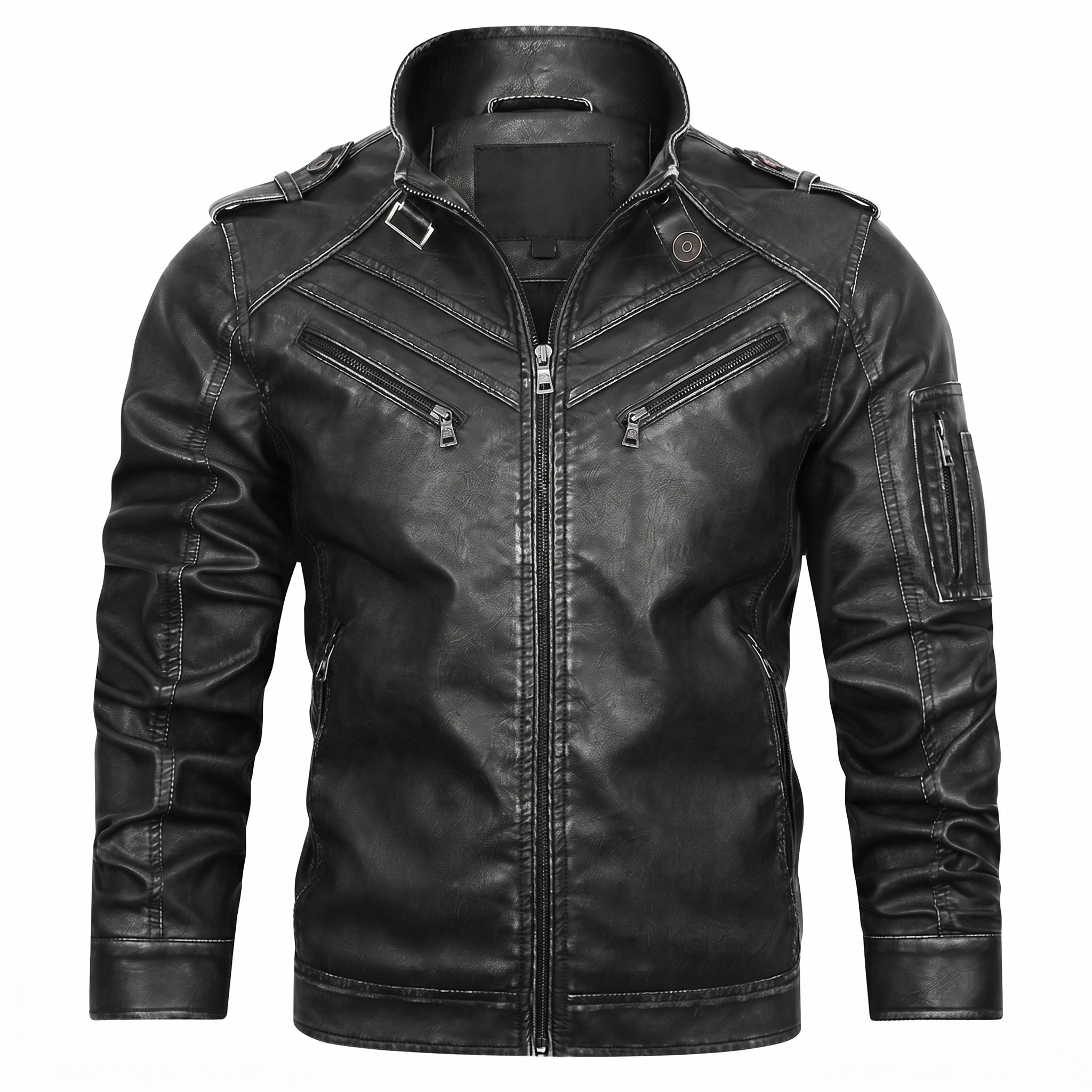 Men's Engine Embroidered Leather Jacket