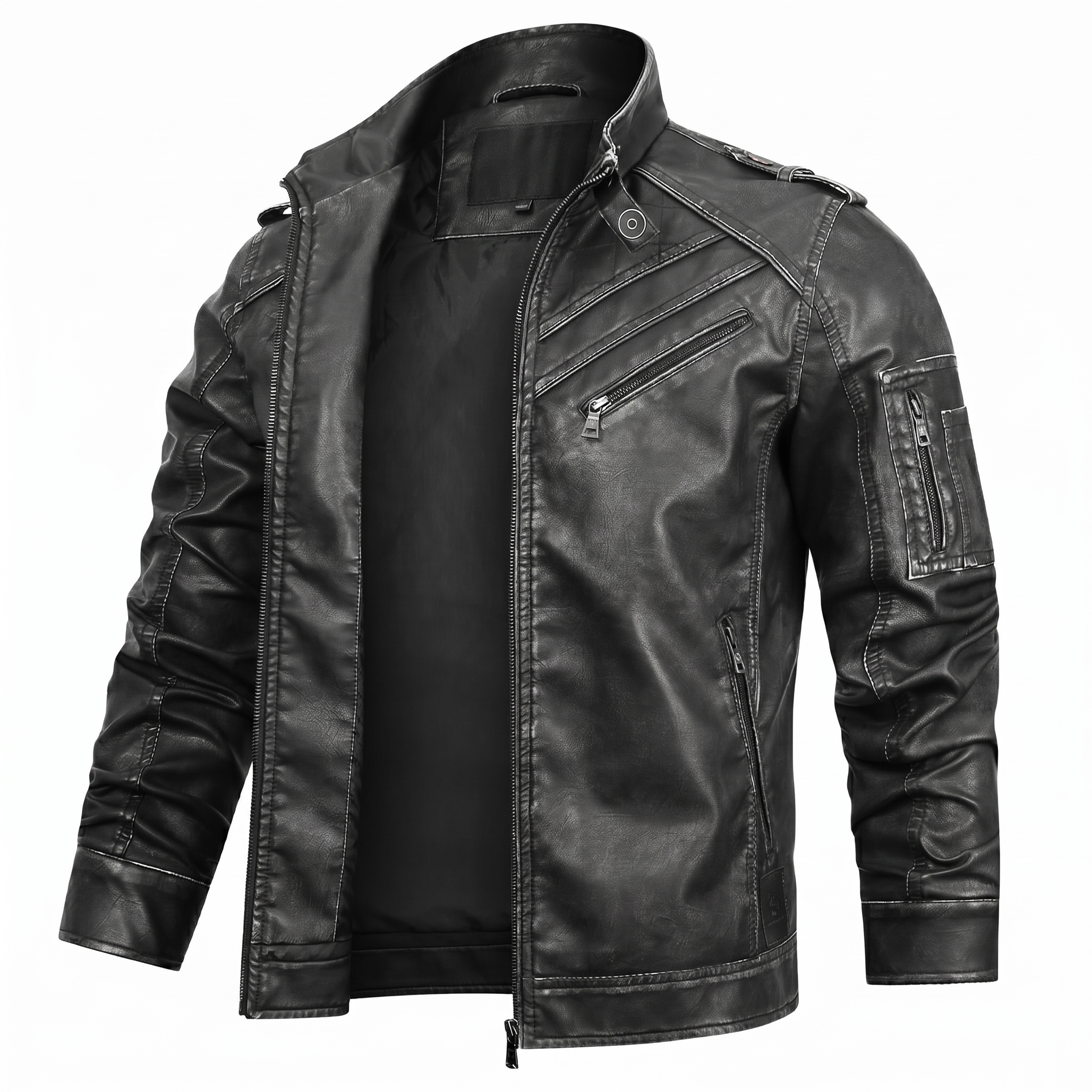 Men's Engine Embroidered Leather Jacket
