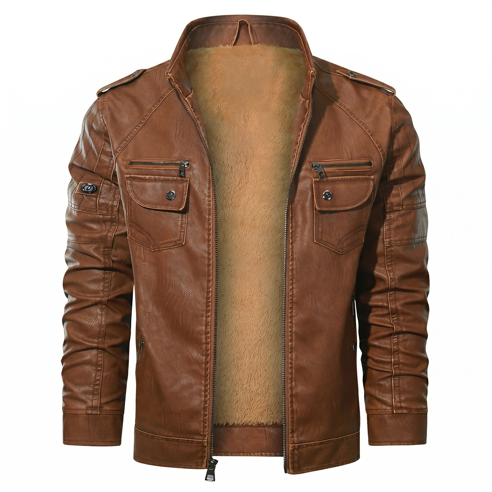 Men's Fleece Lined Biker Leather Jacket