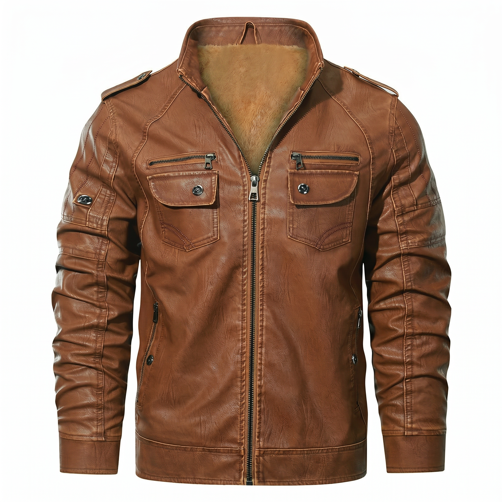 Men's Fleece Lined Biker Leather Jacket