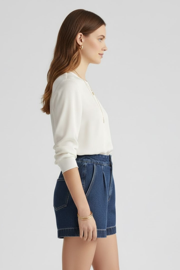 Persephone High Waisted Pleated Denim Shorts_3