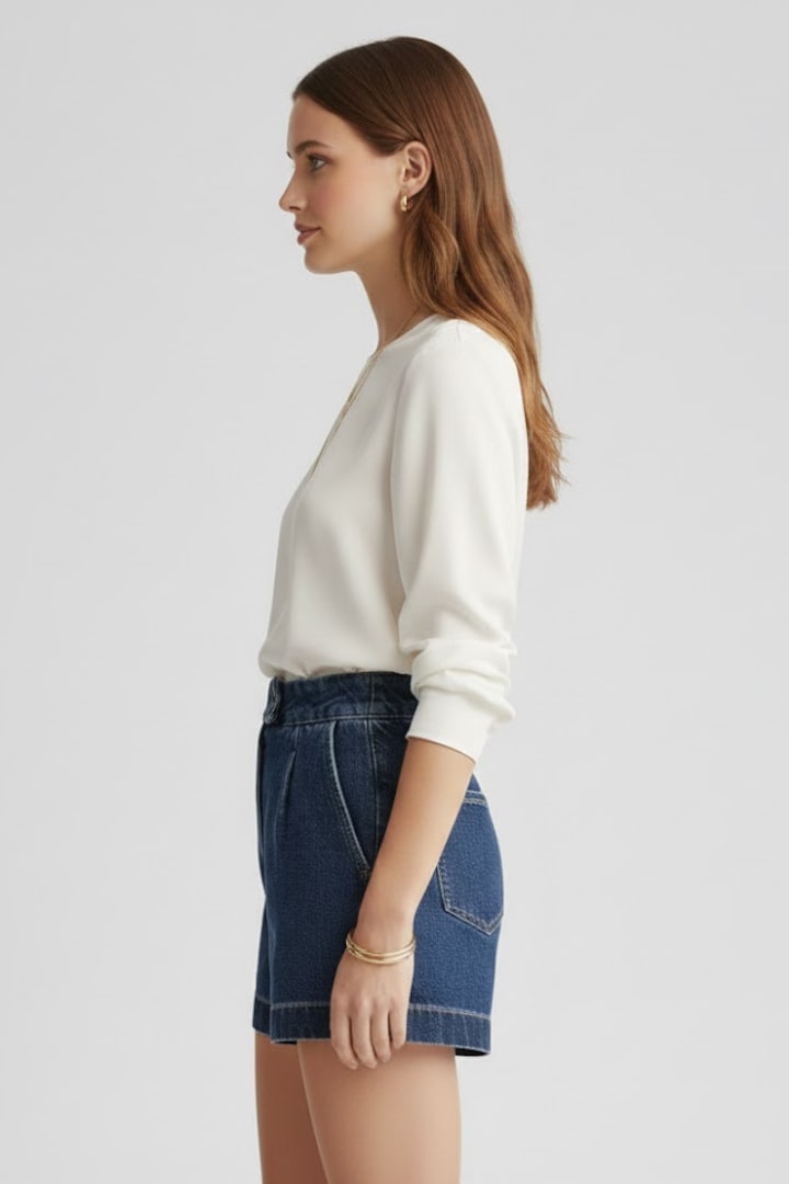 Persephone High Waisted Pleated Denim Shorts_4