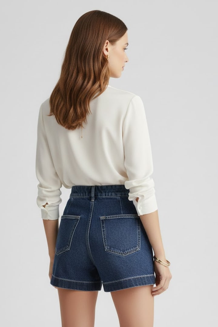 Persephone High Waisted Pleated Denim Shorts_5