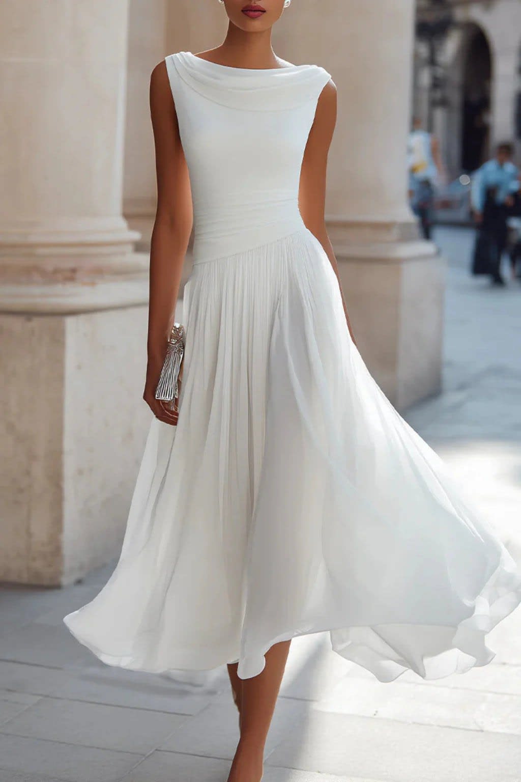 Lucinda Cowl Neck Draped Wedding Guest Midi Dress_3