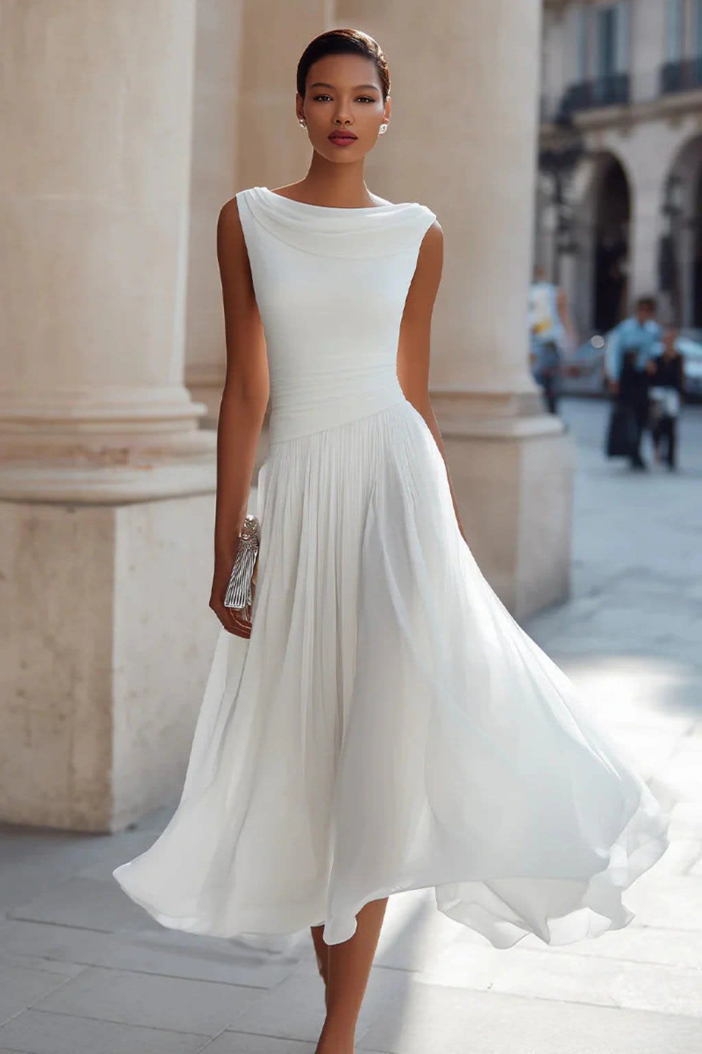 Lucinda Cowl Neck Draped Wedding Guest Midi Dress_6