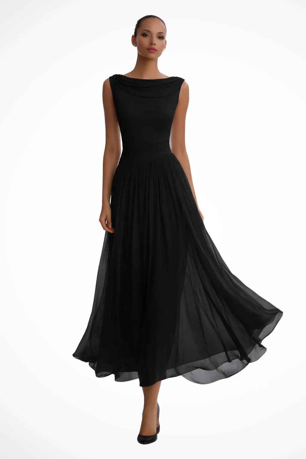 Lucinda Cowl Neck Draped Wedding Guest Midi Dress_7