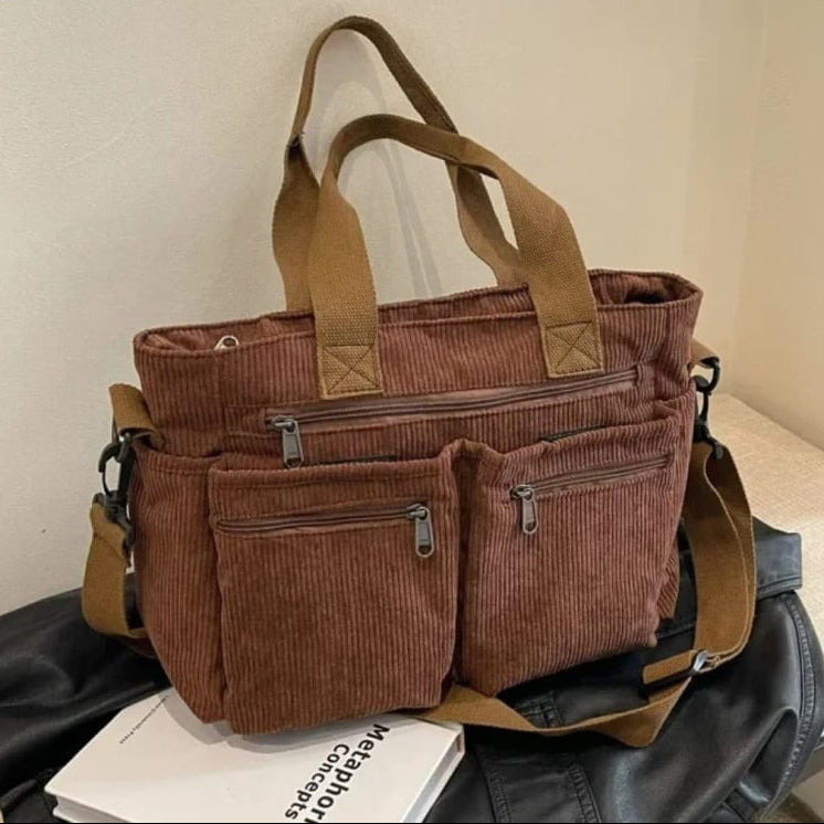 Vera Corduroy Multi Pocket Tote Bag