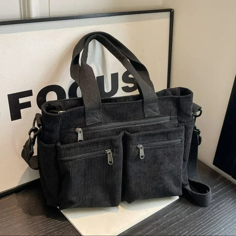 Vera Corduroy Multi Pocket Tote Bag