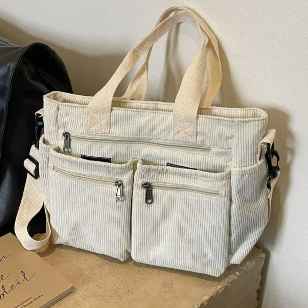 Vera Corduroy Multi Pocket Tote Bag