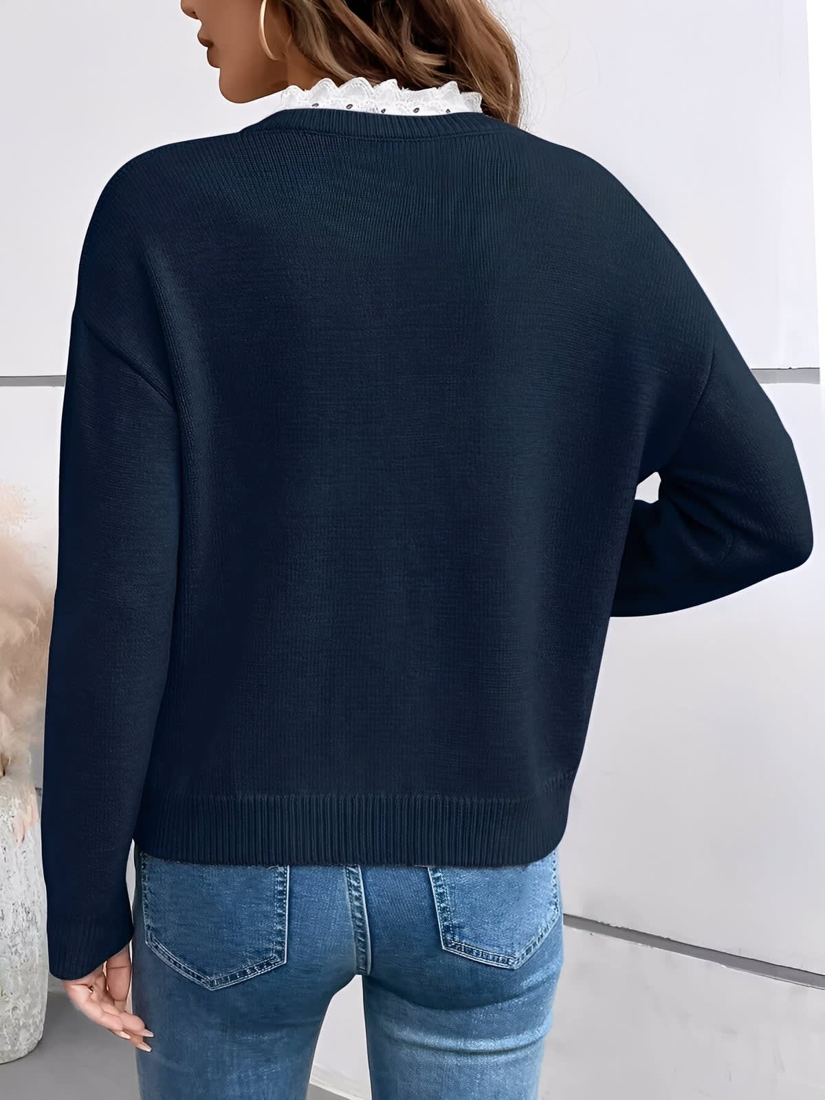 Whitney Lace Trim V-Neck Sweater_2