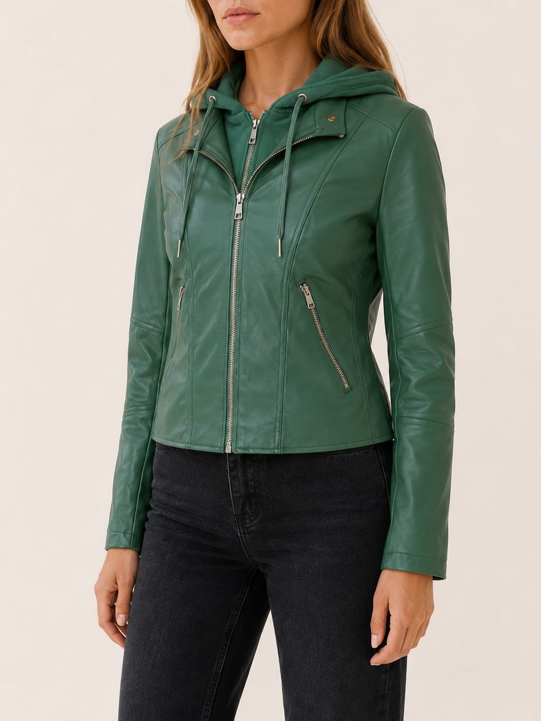 Kyla Hooded Zip Front Moto Jacket_4
