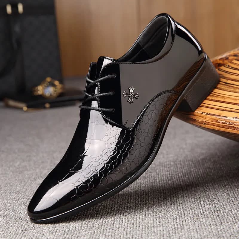 Herman Croc Embossed Pointed Toe Dress Shoes_2
