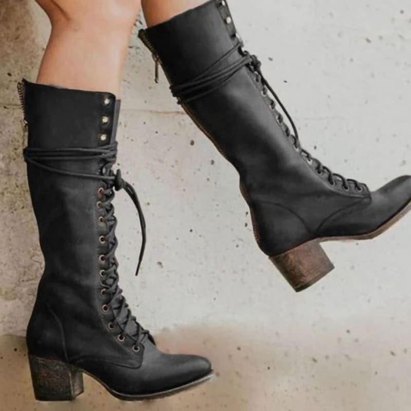 Emily Faux Leather Lace-Up Knee High Boots_1