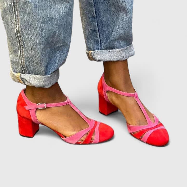 Hattie Two Tone T-Strap Block Heels_2