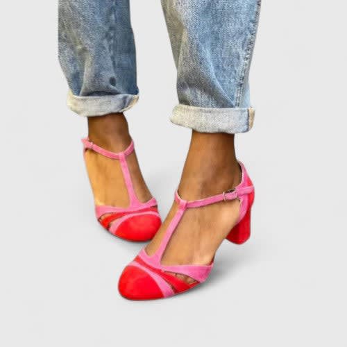 Hattie Two Tone T-Strap Block Heels_3