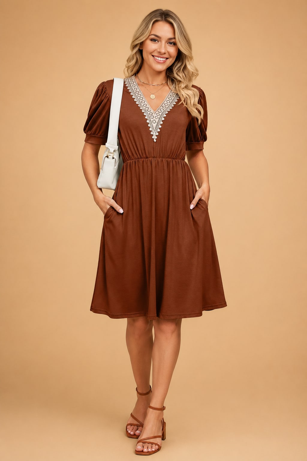 Jessamine V-Neck Lace Trim Short Sleeve Summer Dress_5